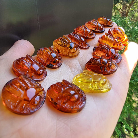 Cognac Amber Carved Bee Cabochons