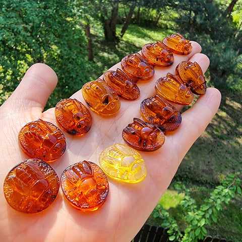 Cognac Amber Carved Bee Cabochons