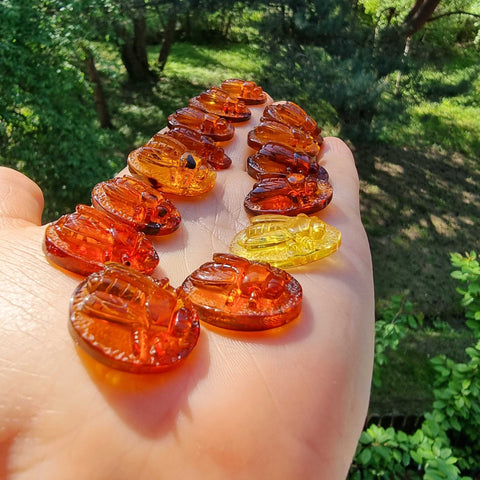 Cognac Amber Carved Bee Cabochons