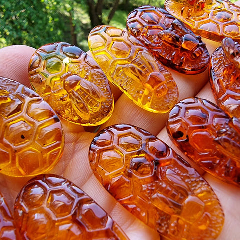 Cognac Amber Carved Bee On Honeycomb Cognac Cabochon