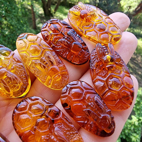 Cognac Amber Carved Bee On Honeycomb Cognac Cabochon