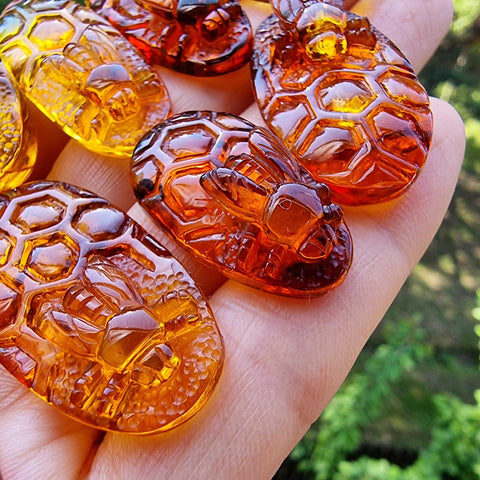 Cognac Amber Carved Bee On Honeycomb Cognac Cabochon