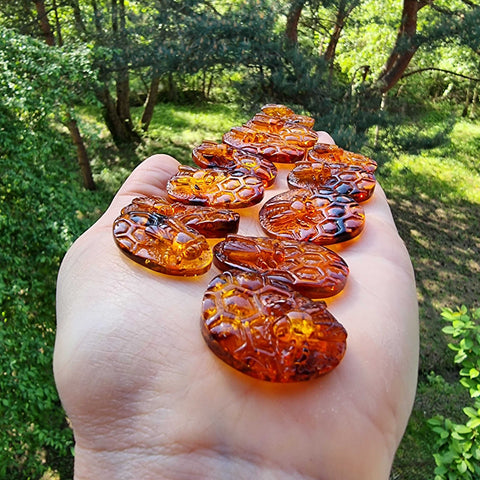 Cognac Amber Carved Bee On Honeycomb Cognac Cabochon