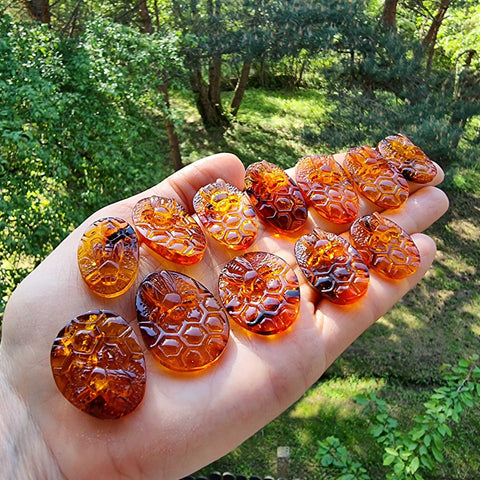 Cognac Amber Carved Bee On Honeycomb Cognac Cabochon