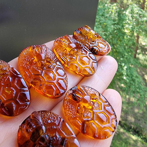 Cognac Amber Carved Bee On Honeycomb Cognac Cabochon