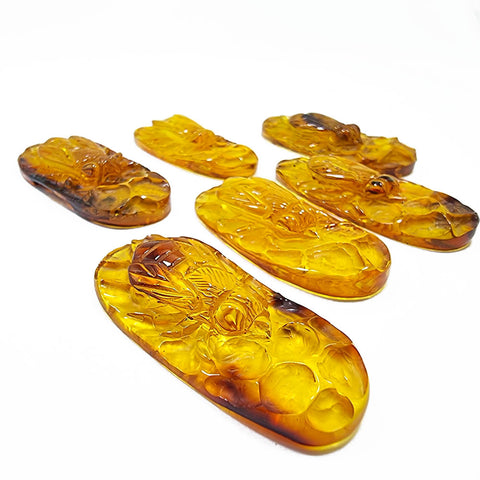 Cognac Amber Carved Bee On Honeycomb Cognac Cabochon