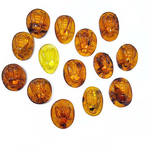 Cognac Amber Carved Bee Cabochons