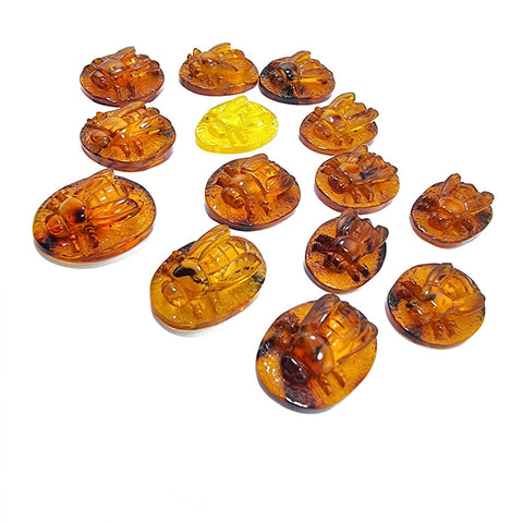 Cognac Amber Carved Bee Cabochons