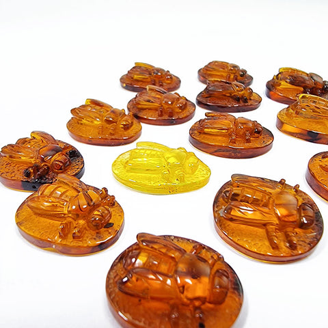 Cognac Amber Carved Bee Cabochons