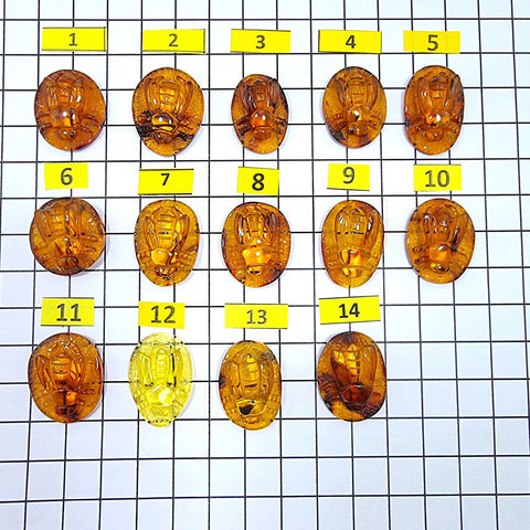 Cognac Amber Carved Bee Cabochons