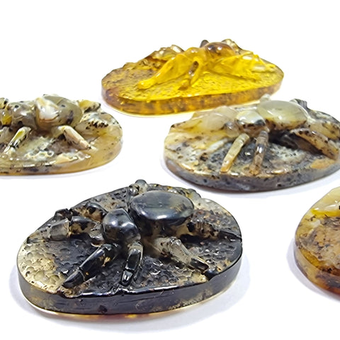 Milky & Fossil Amber Carved Spider Cabochons