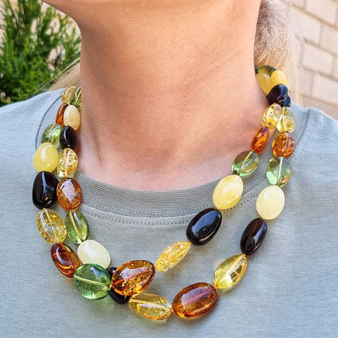 Multi-Color Amber Nugget Beads Necklace