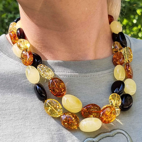 Multi-Color Amber Nugget Beads Necklace