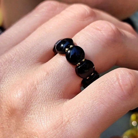 Cherry Amber Tablet Bead Stretch Ring