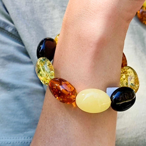 Multi-Color Amber Nugget Stretch Bracelet