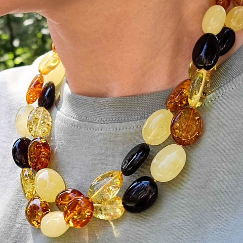 Multi-Color Amber Nugget Beads Necklace