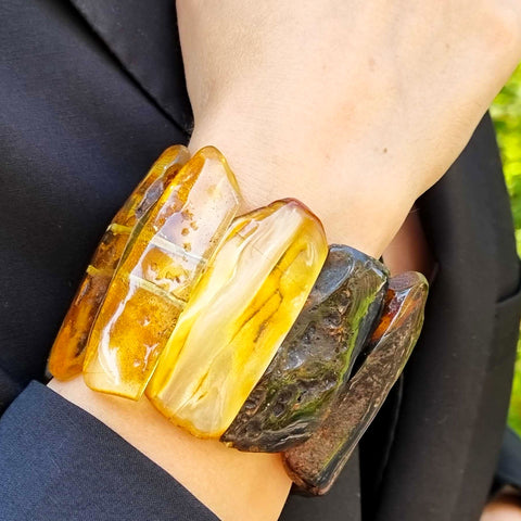 Natural Amber Free Shape Cabochon Beads Stretch Bracelet