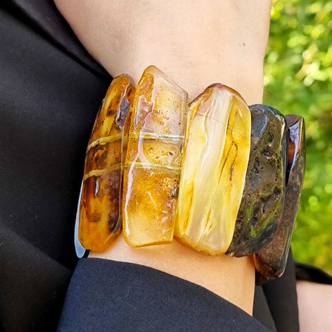 Natural Amber Free Shape Cabochon Beads Stretch Bracelet