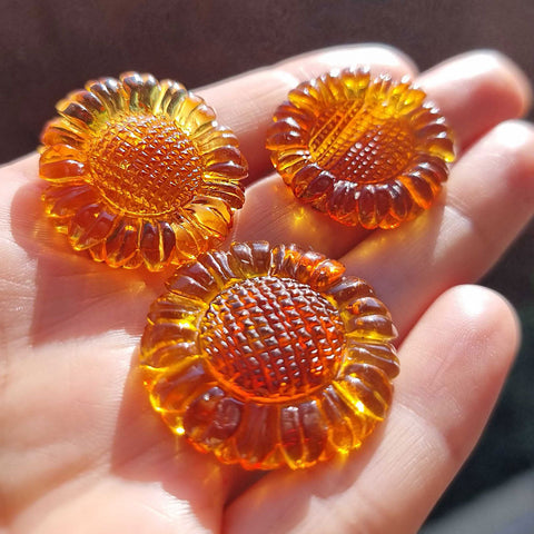 Cognac Amber Carved Sunflower Cabochons