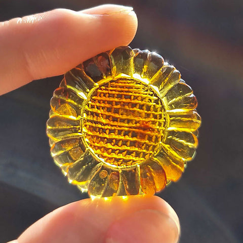 Cognac Amber Carved Sunflower Cabochons