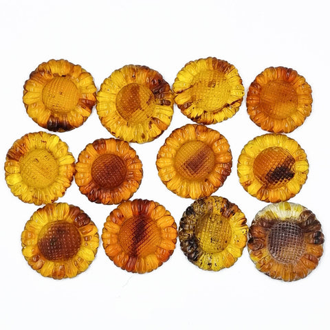 Cognac Amber Carved Sunflower Cabochons