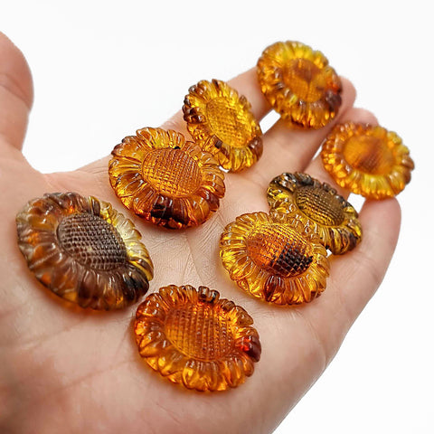 Cognac Amber Carved Sunflower Cabochons