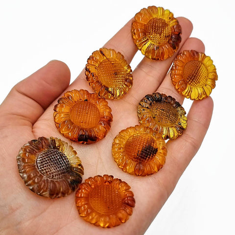 Cognac Amber Carved Sunflower Cabochons