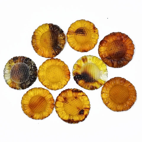 Cognac Amber Carved Sunflower Cabochons