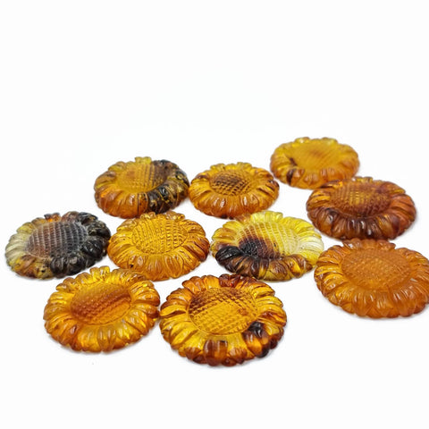 Cognac Amber Carved Sunflower Cabochons