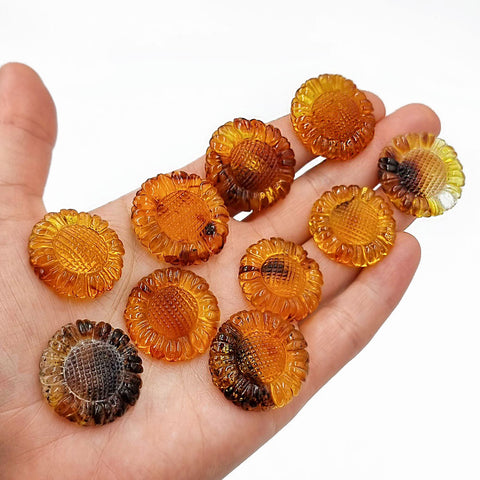 Cognac Amber Carved Sunflower Cabochons