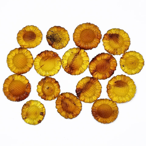 Cognac Amber Carved Sunflower Cabochons