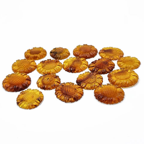 Cognac Amber Carved Sunflower Cabochons