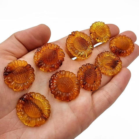 Cognac Amber Carved Sunflower Cabochons