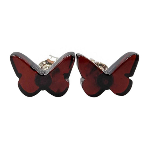 Cherry Amber Butterfly Stud Earrings Sterling Silver