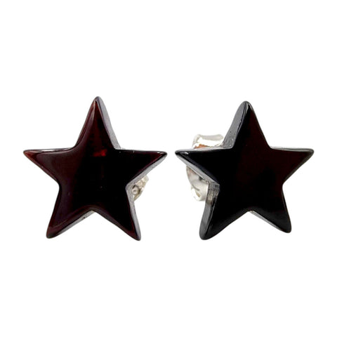 Cherry Amber Star Stud Earrings Sterling Silver