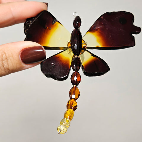 Gradient Amber Dragonfly Brooch - Pendant