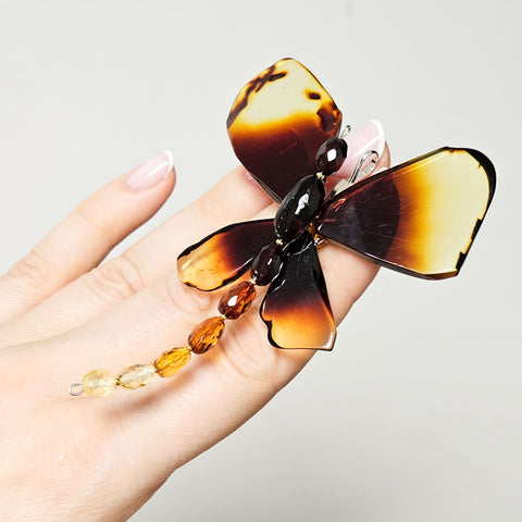 Gradient Amber Dragonfly Brooch - Pendant