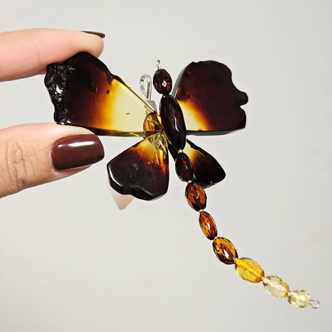 Gradient Amber Dragonfly Brooch - Pendant