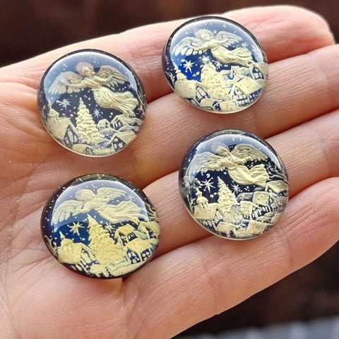 Blue Amber Engraved Christmas Round Shape Cabochons