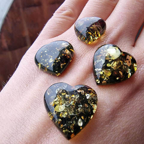 "Earth stone" green Amber Heart Shape Cabochons