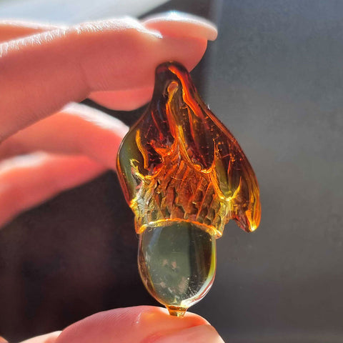 Cognac Amber Carved Acorn Cabochons