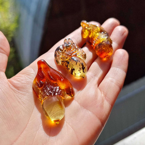 Cognac Amber Carved Acorn Cabochons