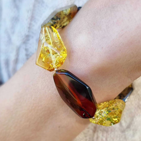 Multi-Color Amber Faceted Nugget Beads Stretch Bracelet