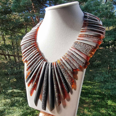 Cognac Amber Crystal Beads Necklace Sterling Silver