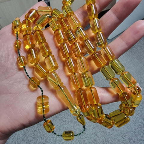 Transparent Amber Barrel Shape 9 mm Islamic Prayer Beads