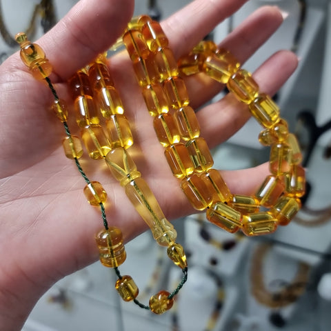 Transparent Amber Barrel Shape 9 mm Islamic Prayer Beads