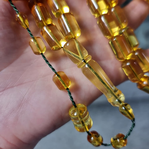 Transparent Amber Barrel Shape 9 mm Islamic Prayer Beads