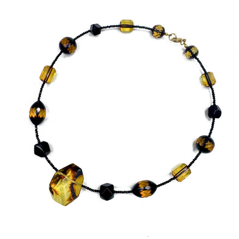 Multi-Color Amber Olive & Barrel Beads Necklace