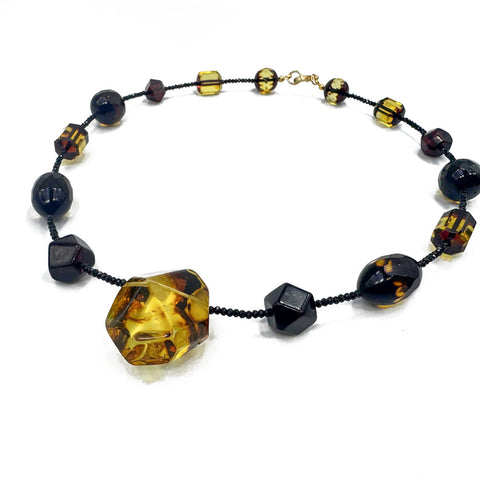 Multi-Color Amber Olive & Barrel Beads Necklace