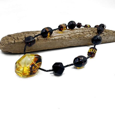 Multi-Color Amber Olive & Barrel Beads Necklace